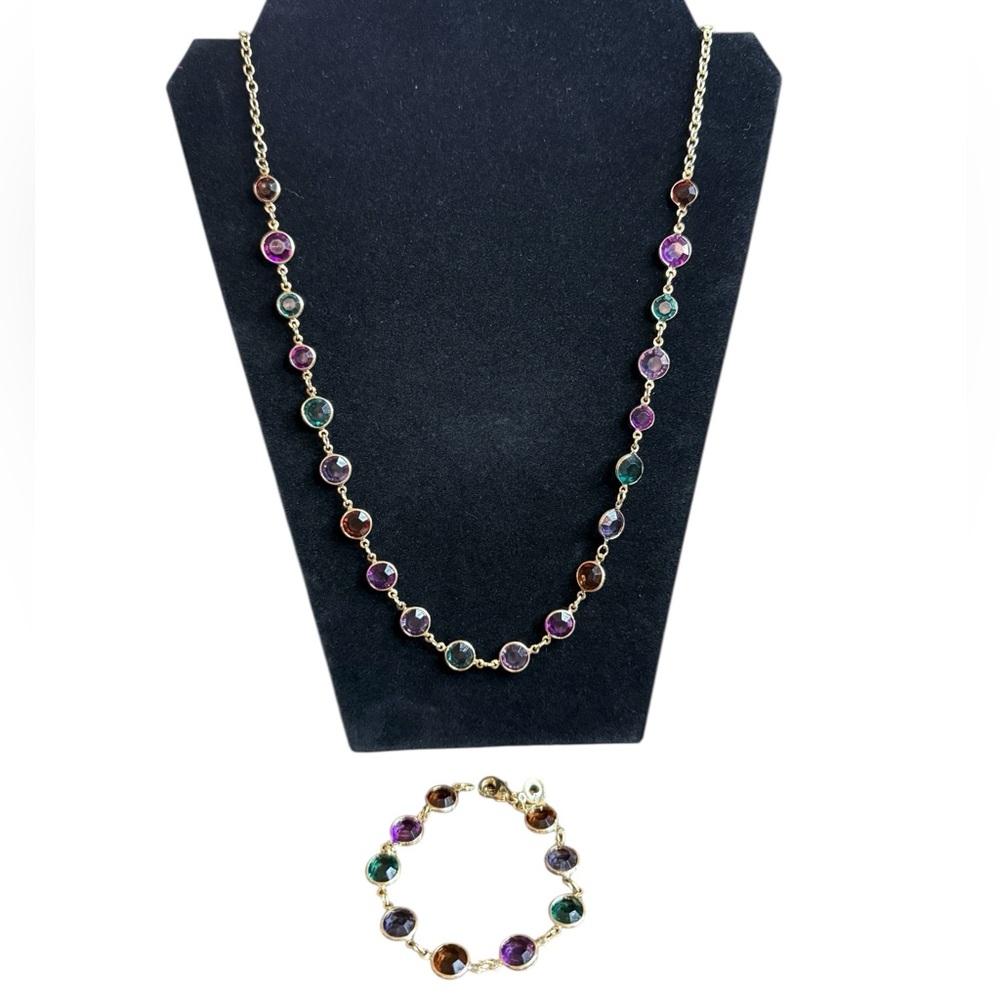 Swarovski Austrian Gold Plated Bezel Multi Colored Crystals 8mm Necklace Vintage